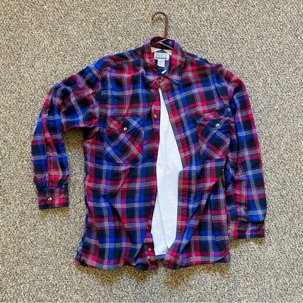 Flannel Thermal Button Up Warm Cozy Lightweight Shirt Jacket Plaid Blue men med